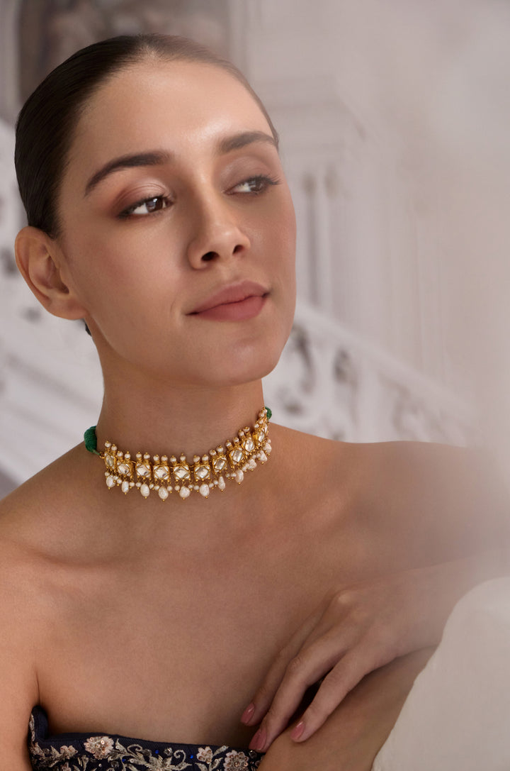 Zoharin Pearl And Kundan Necklace
