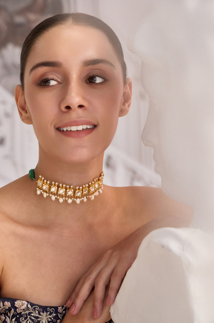 Zoharin Pearl And Kundan Necklace