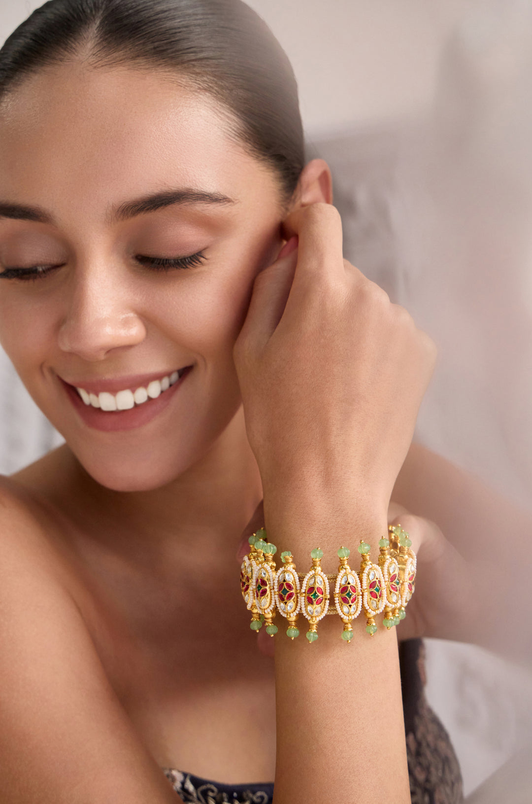 Pratika Mint Kundan Bracelet