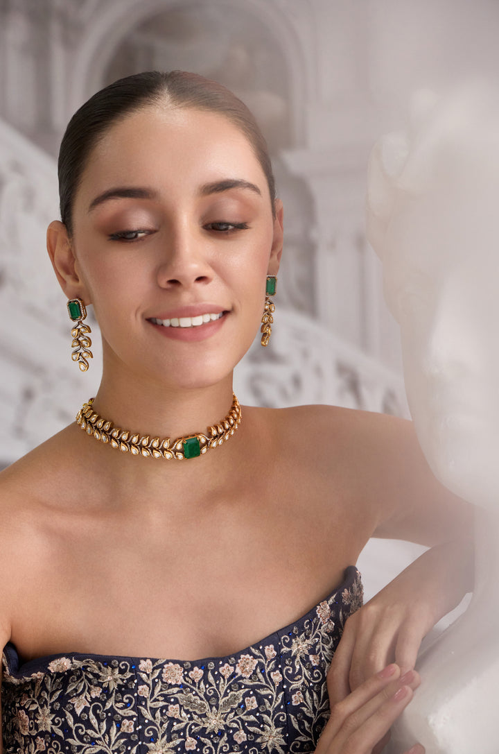 Zohra Green Polki Necklace Set