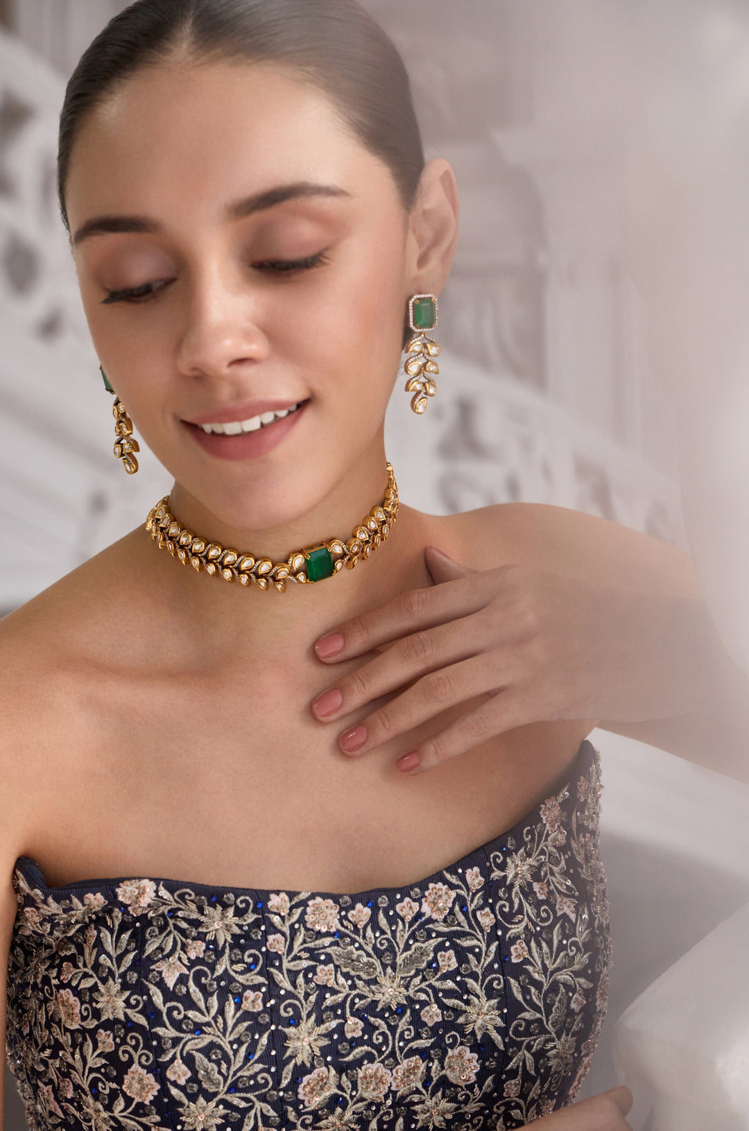 Zohra Green Polki Necklace Set
