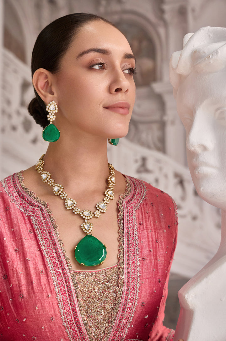 Panna Green Polki Necklace Set