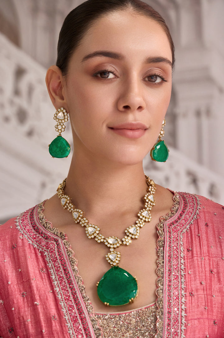 Panna Green Polki Necklace Set