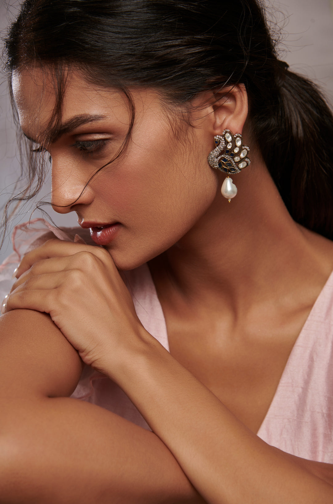 Mor Blue Polki Earrings