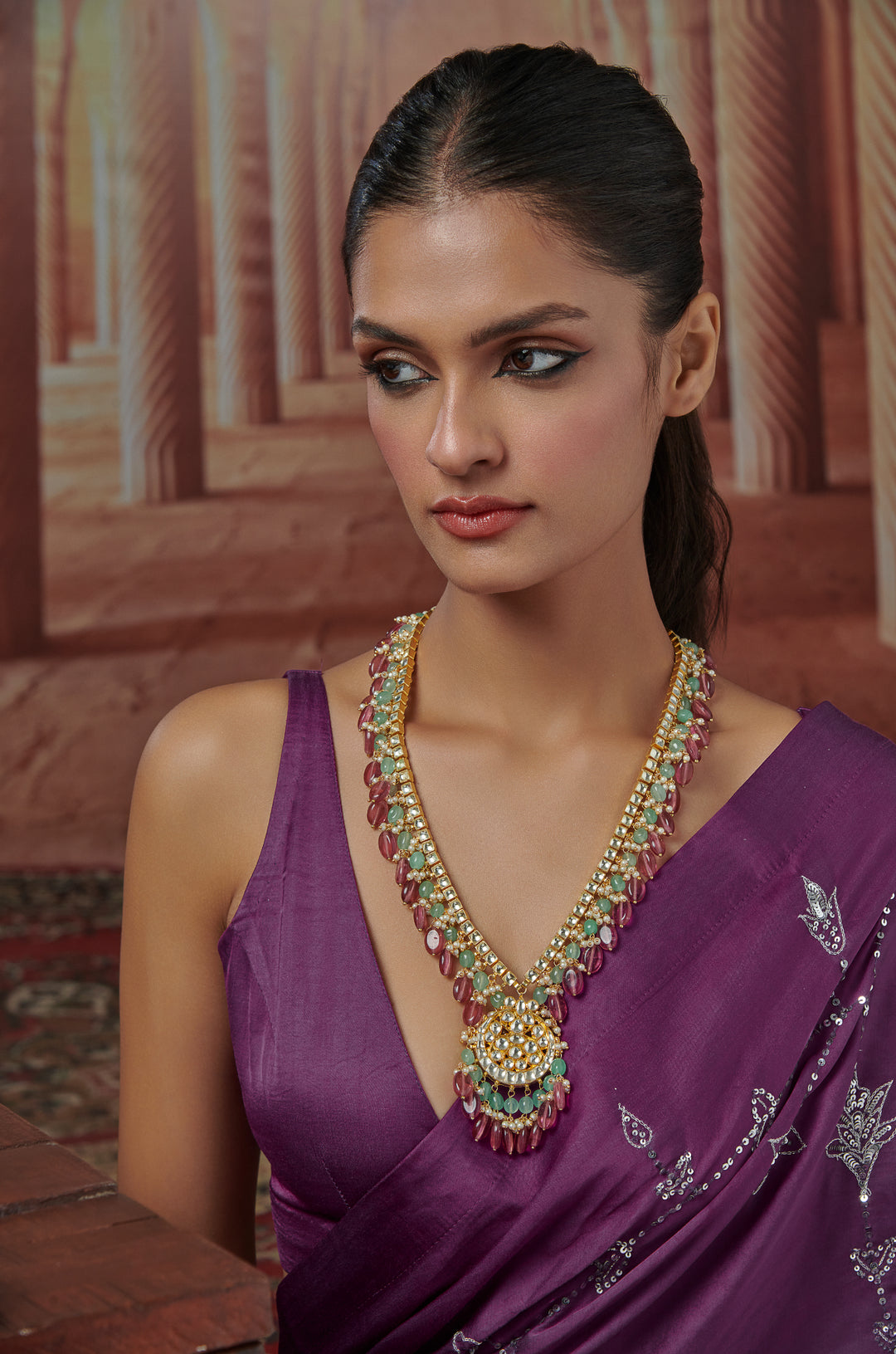 Mini Mint And Pink Kundan Necklace