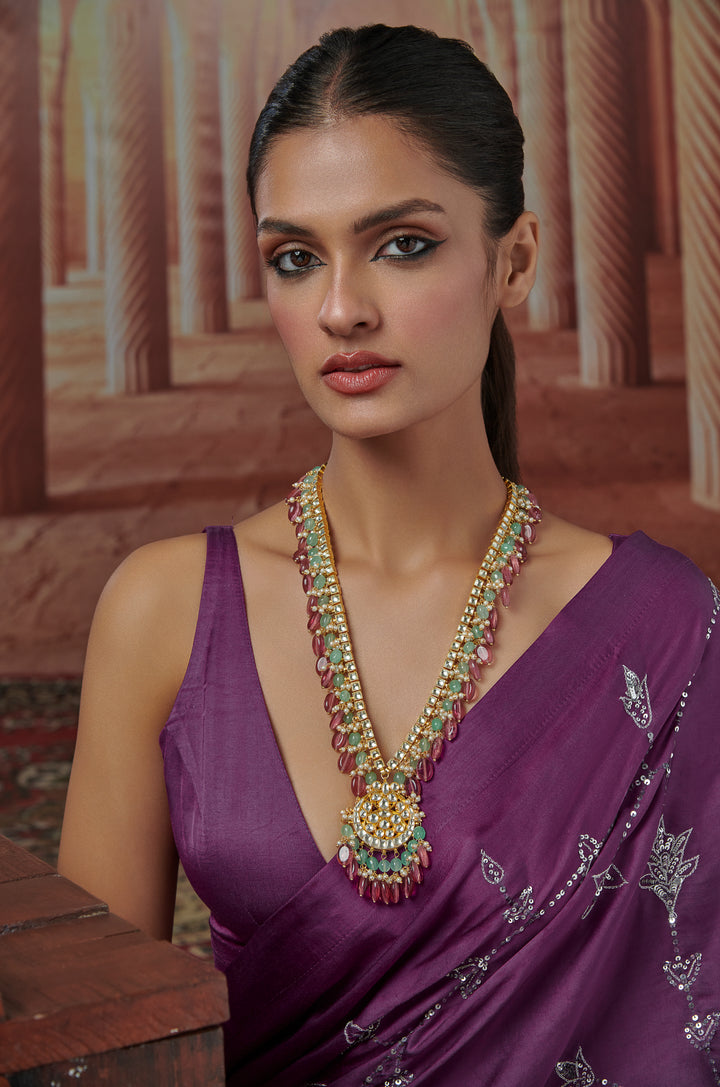 Mini Mint And Pink Kundan Necklace