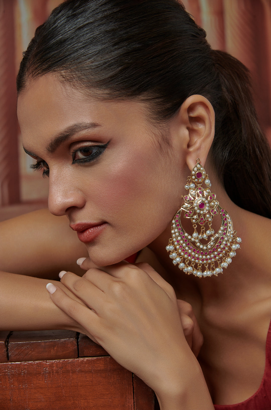 Janki Red Jadau Earrings