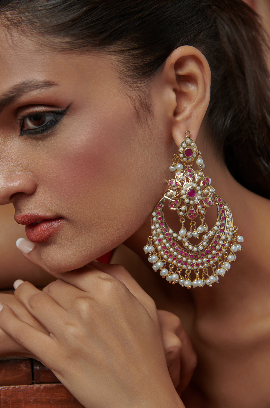 Janki Red Jadau Earrings