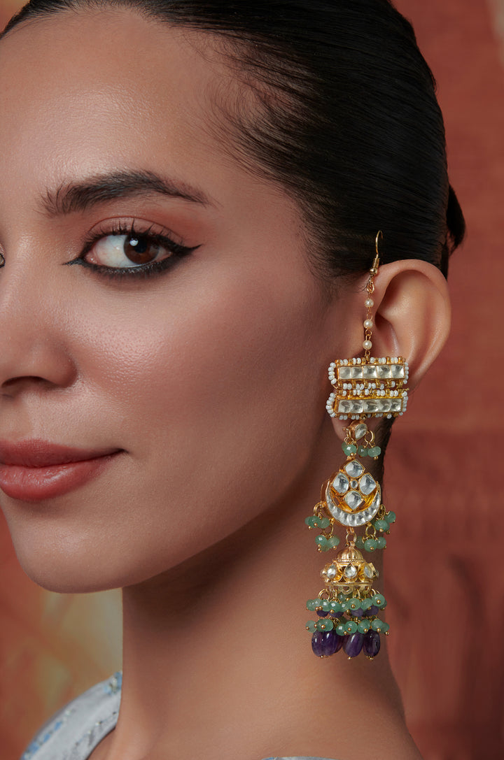Mila Mint Kundan Jhumka Earrings