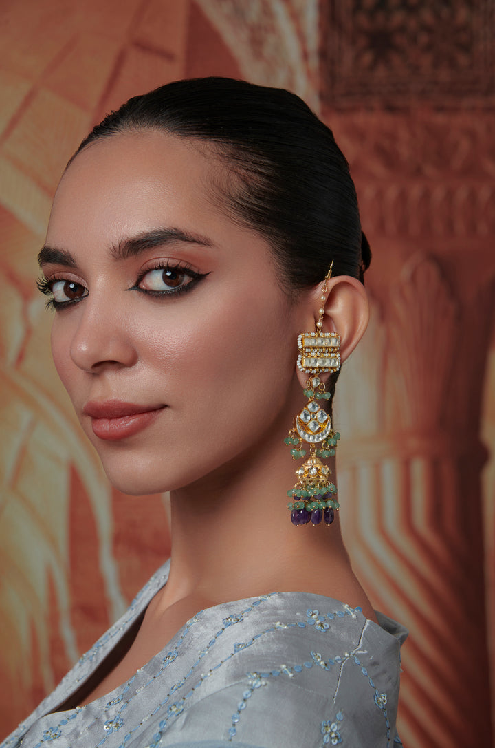 Mila Mint Kundan Jhumka Earrings