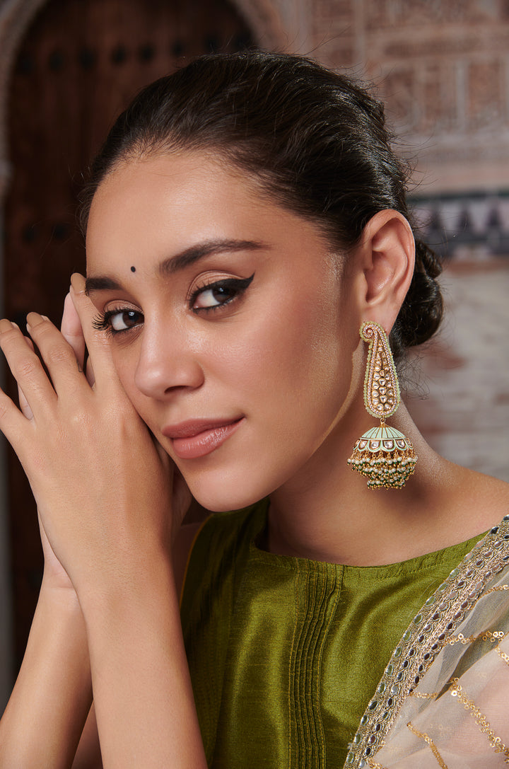 Raya Turquoise Kundan Jhumka Earrings