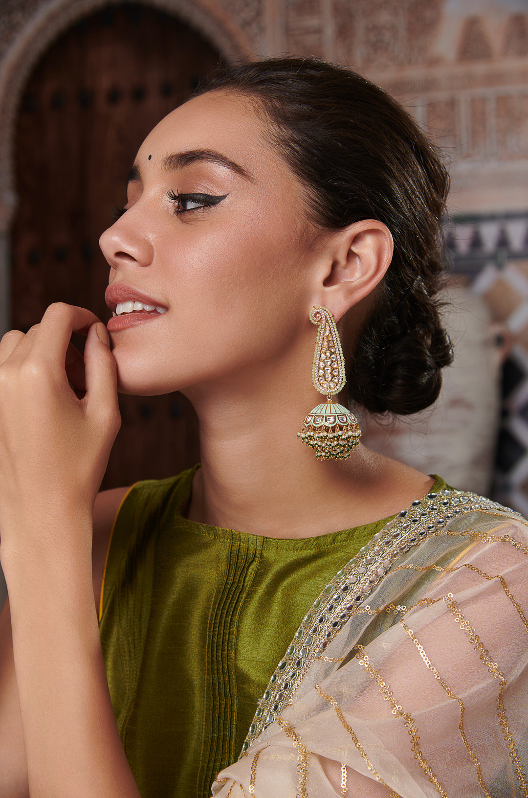 Raya Turquoise Kundan Jhumka Earrings