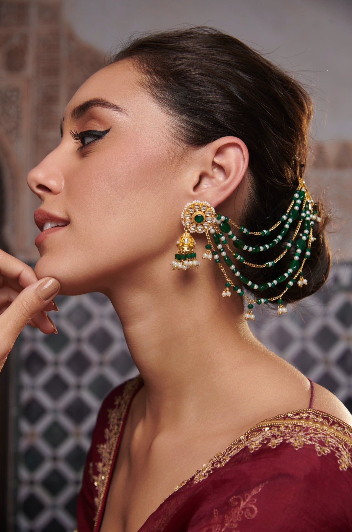 Vena Kundan Jhumka Earrings with Hair Chains – Paisley Pop Shop