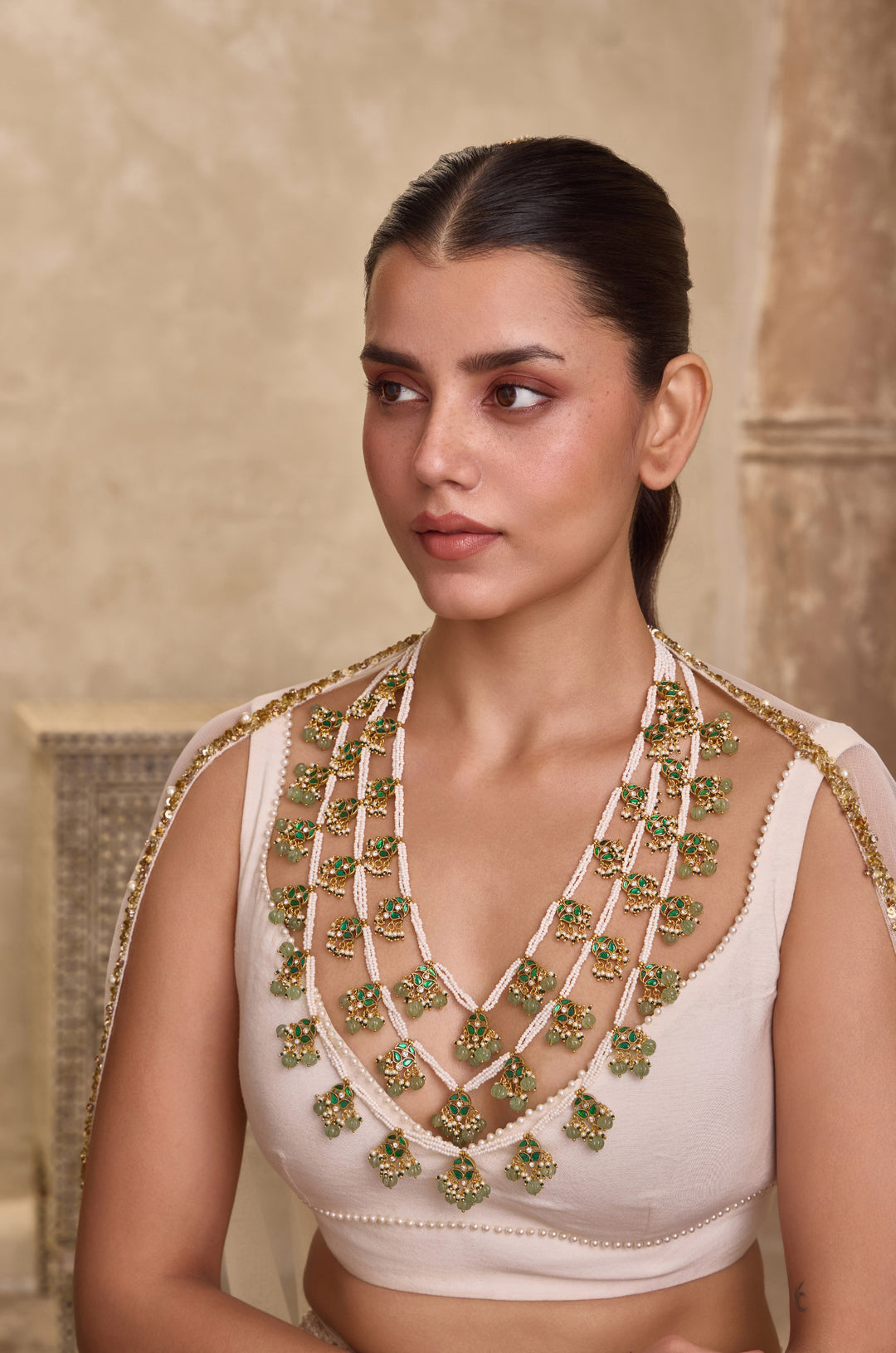 Mehrunisa Mint Kundan Teenlada Necklace