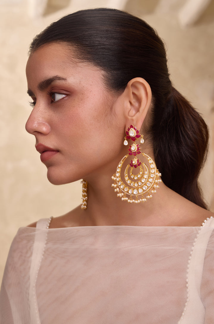 Kumud Polki Silver Chandbali Earrings