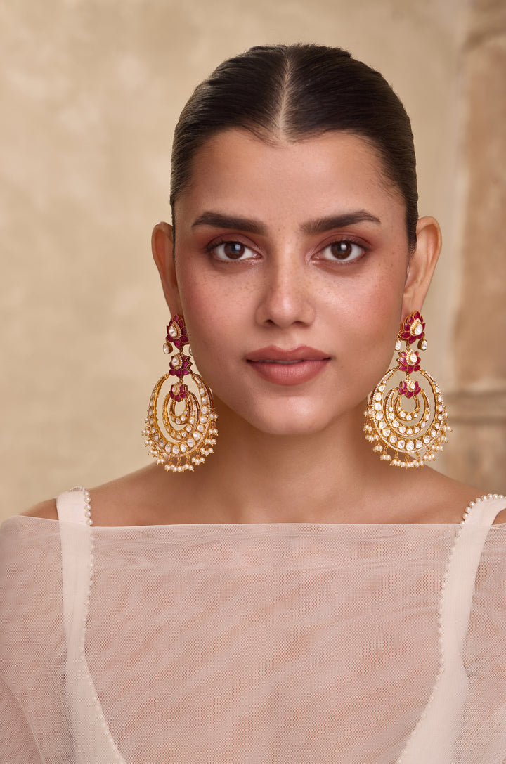 Kumud Polki Silver Chandbali Earrings
