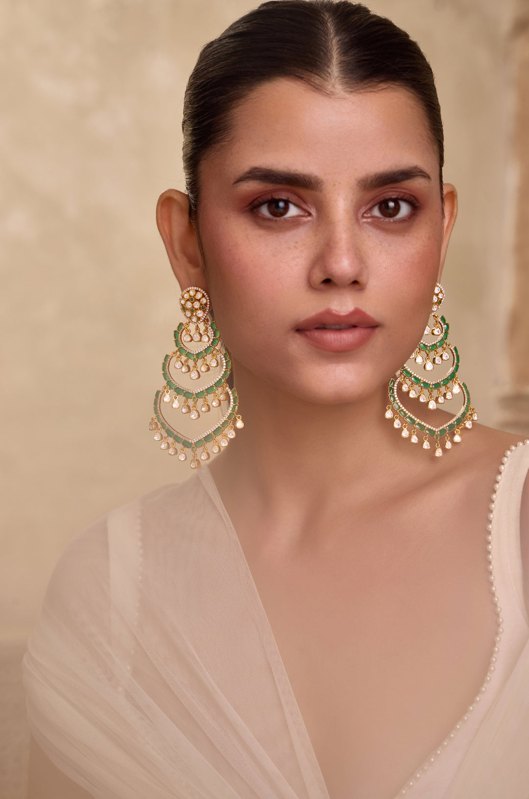 Vasudha Green Silver Polki Earrings