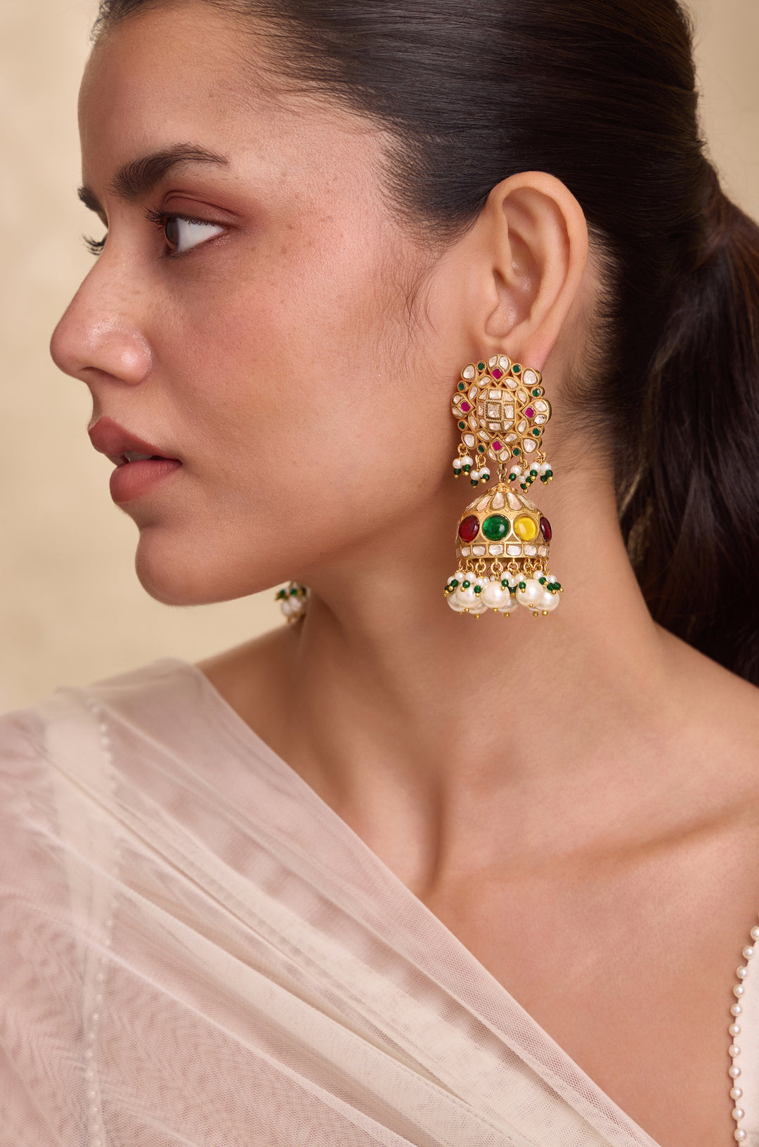 Saanvi Polki Silver Jhumka  Earrings
