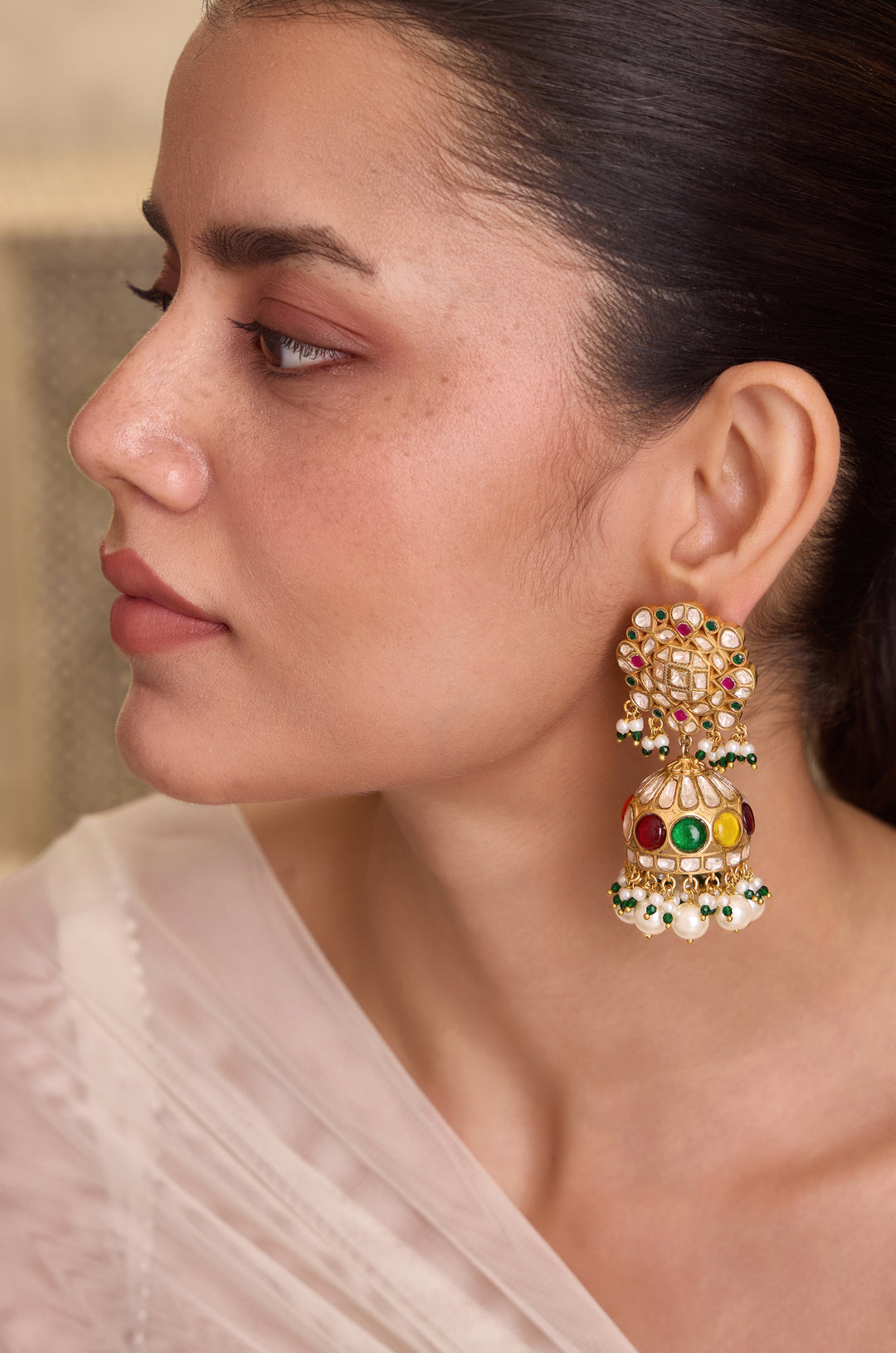 Saanvi Polki Silver Jhumka  Earrings