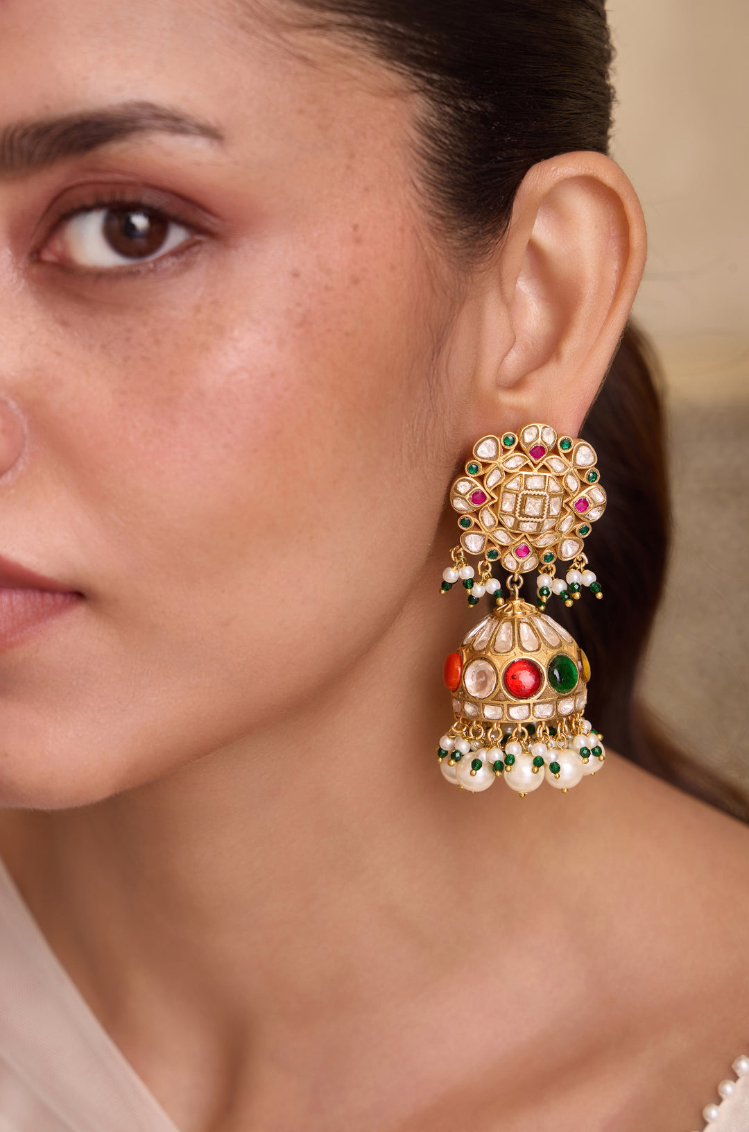 Saanvi Polki Silver Jhumka  Earrings