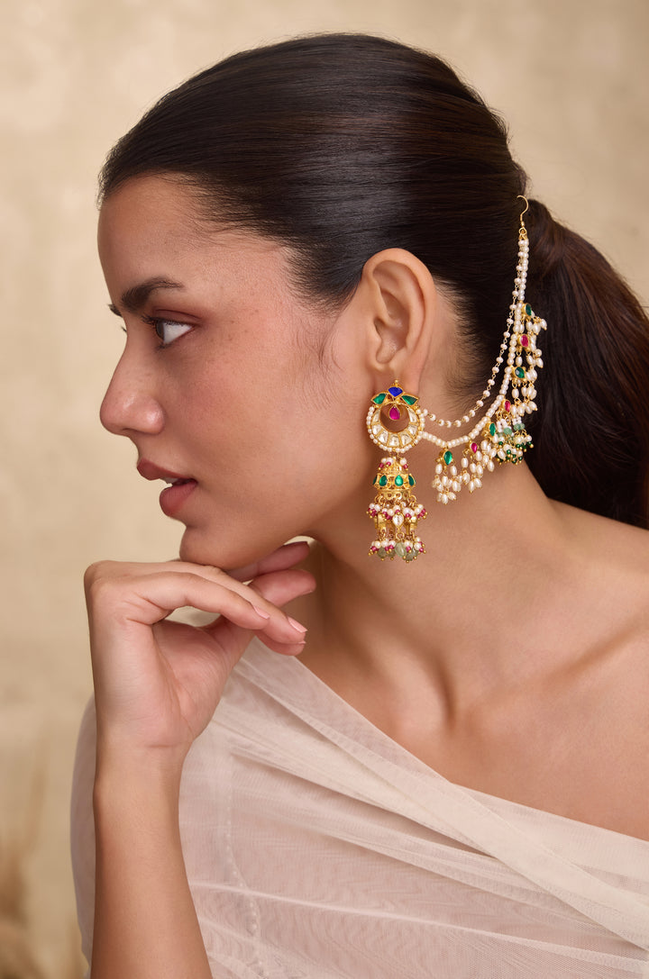 Haajira Multicolored Kundan Jhumka Earrings