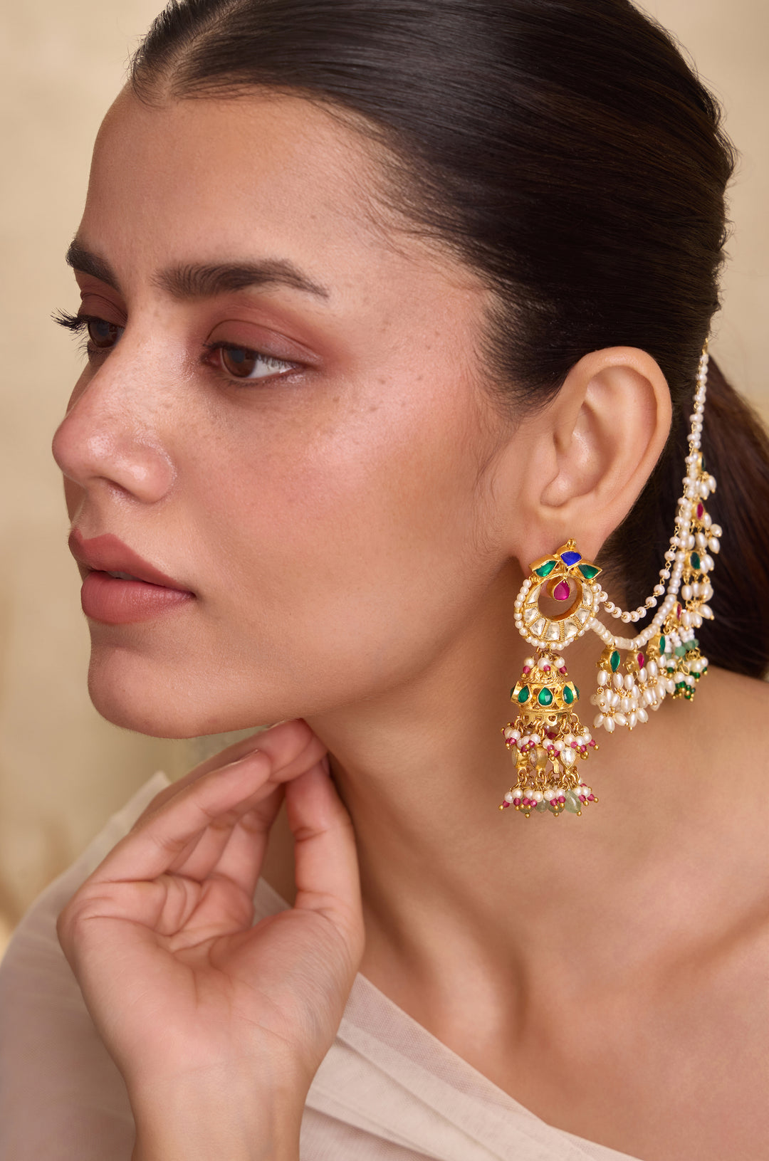 Haajira Multicolored Kundan Jhumka Earrings