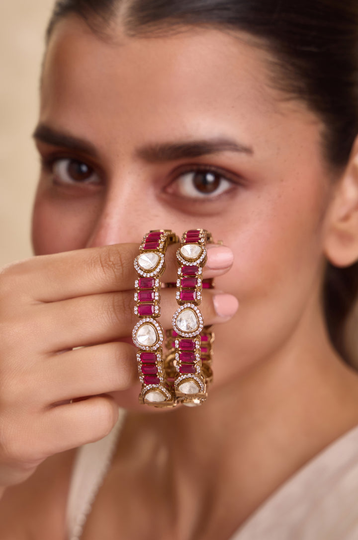 Aniya Pink Polki Bangles - Set of 2