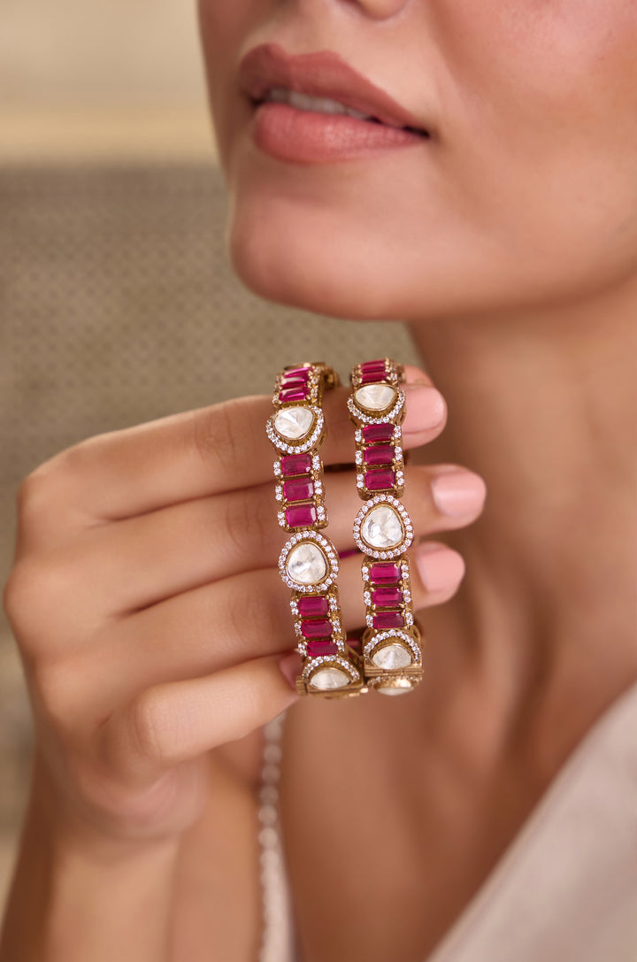 Aniya Pink Polki Bangles - Set of 2