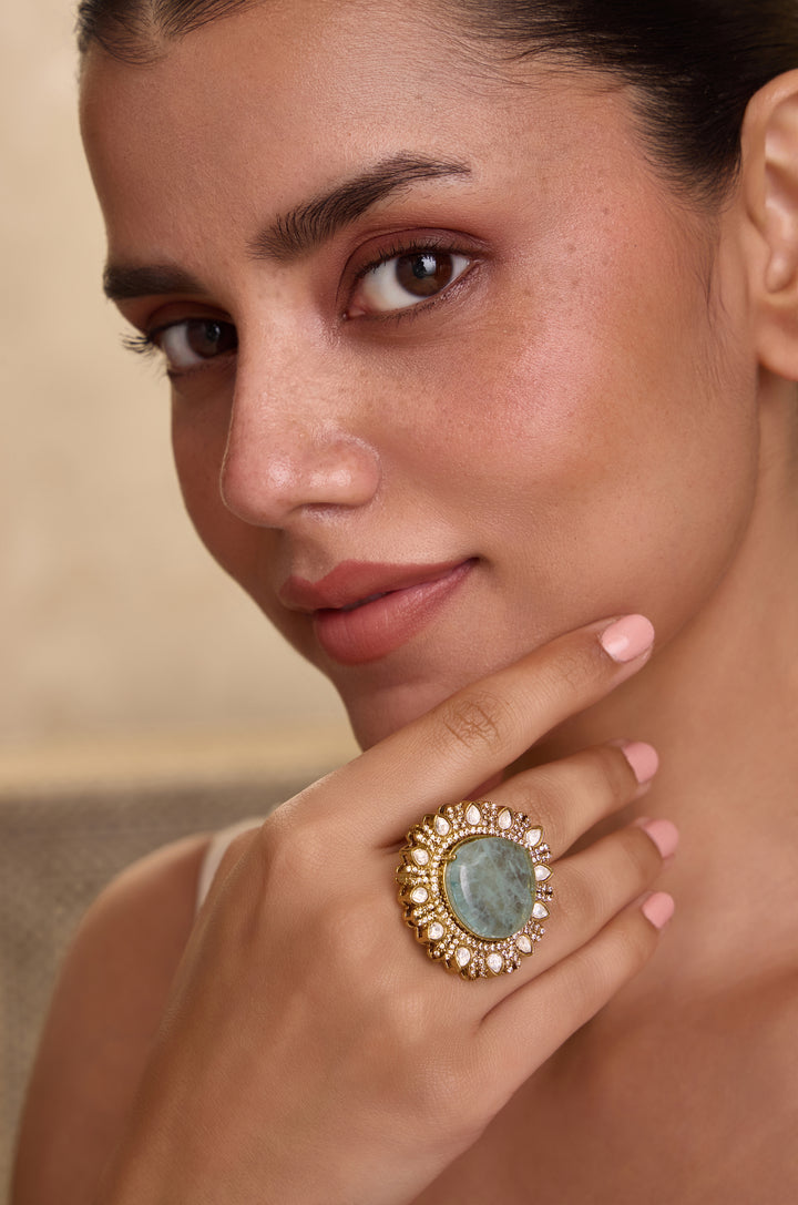 Zara Aqua Polki Ring