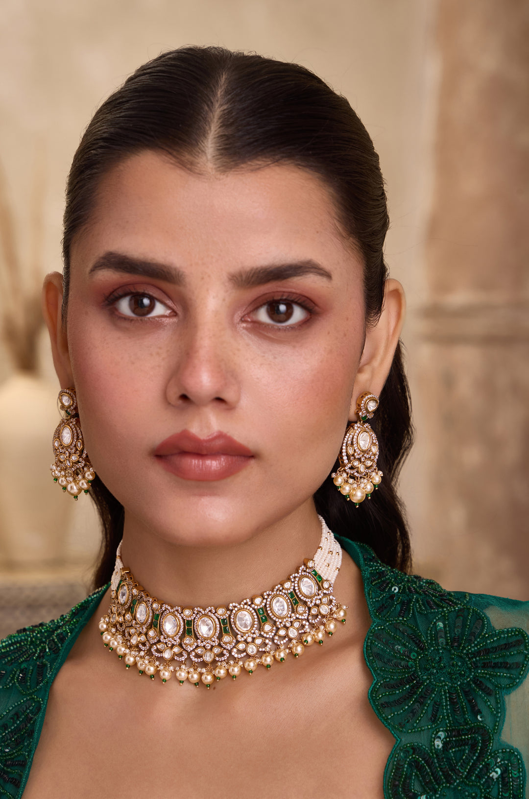 Jivika Green Polki Necklace Set