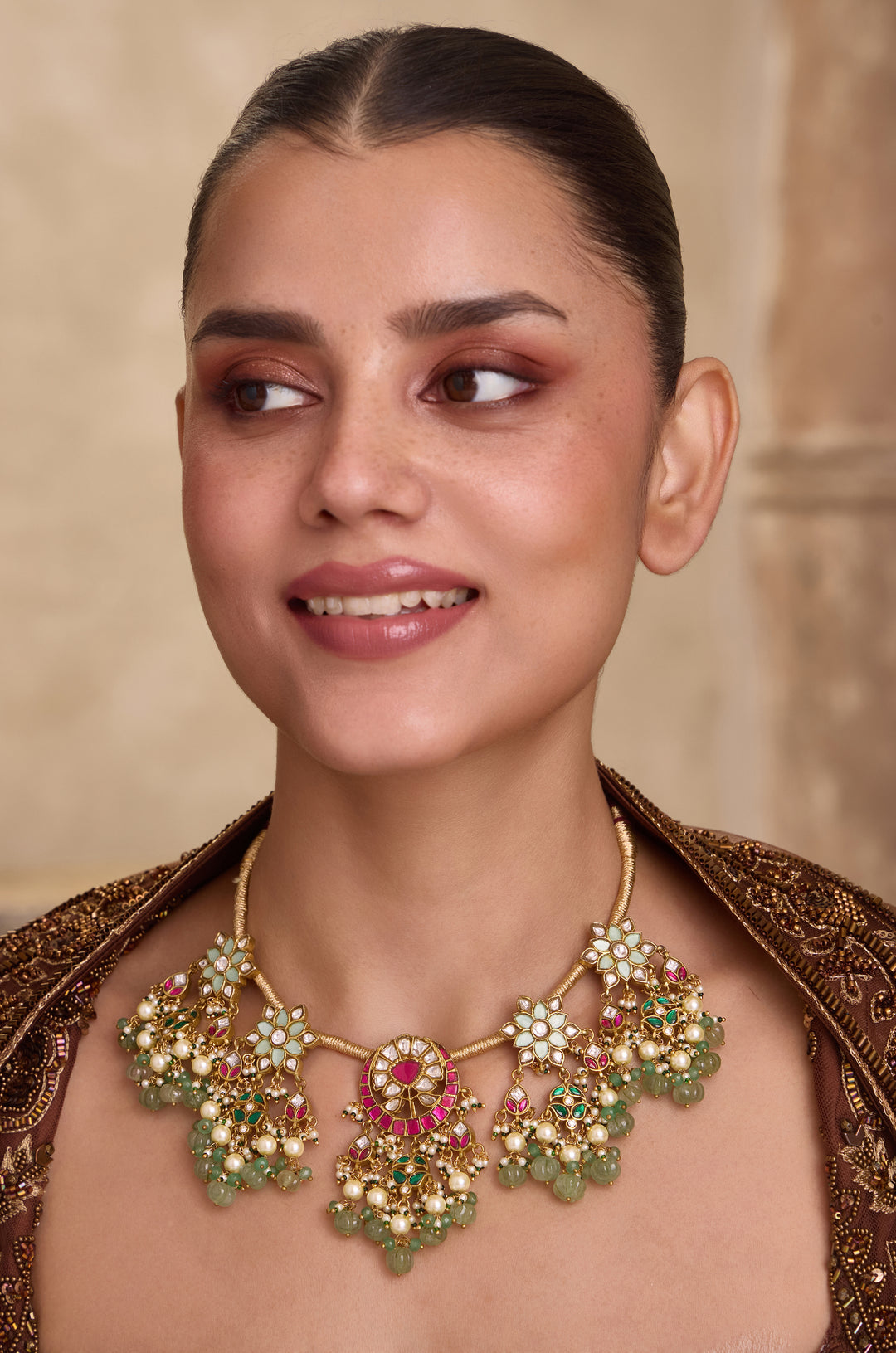 Roja Mint Floral Kundan Necklace