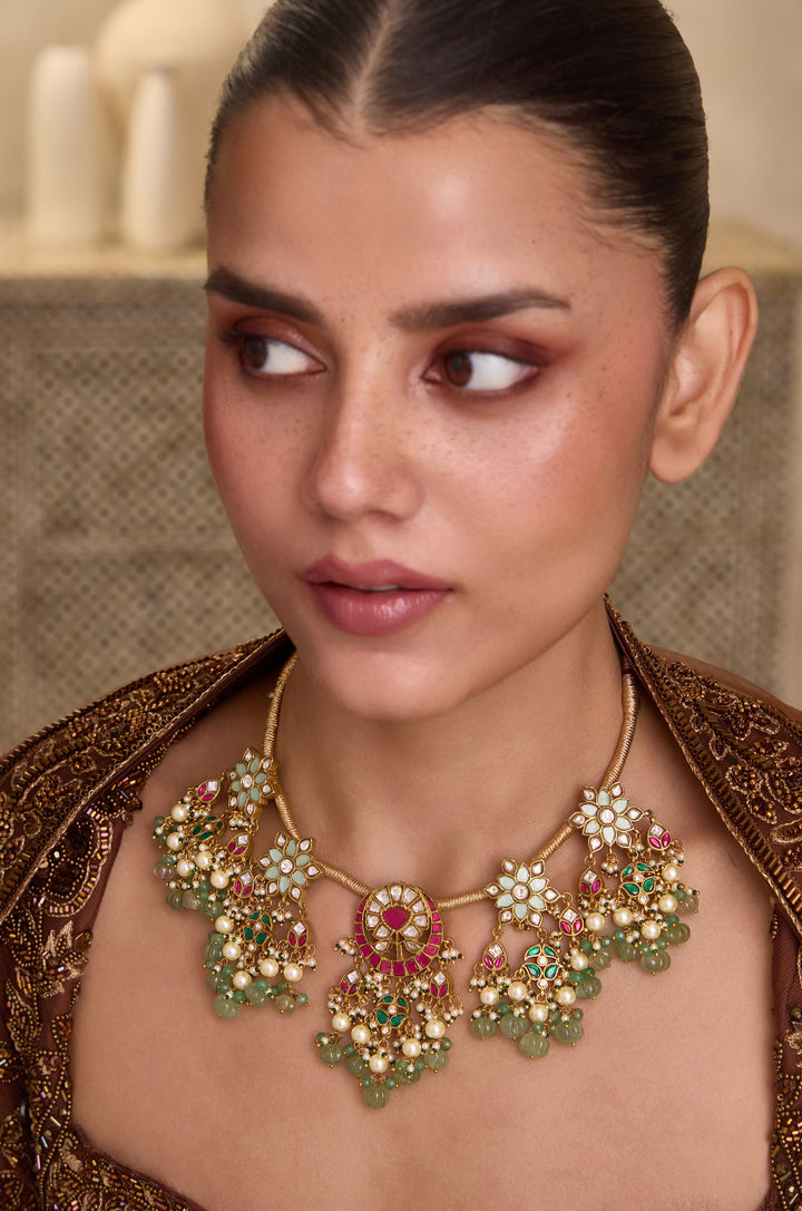 Roja Mint Floral Kundan Necklace