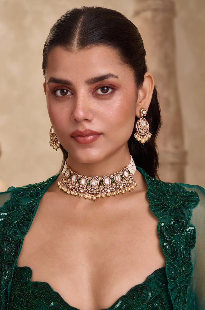 Jivika Green Polki Necklace Set