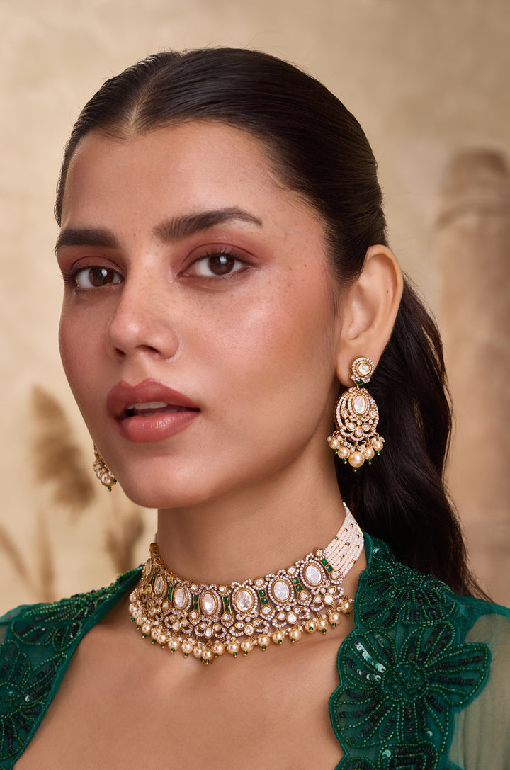 Jivika Green Polki Necklace Set