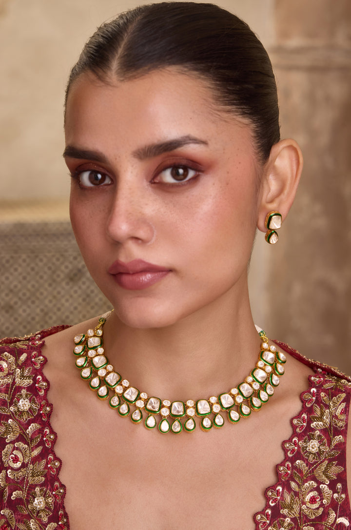Sarika Polki Silver Necklace Set
