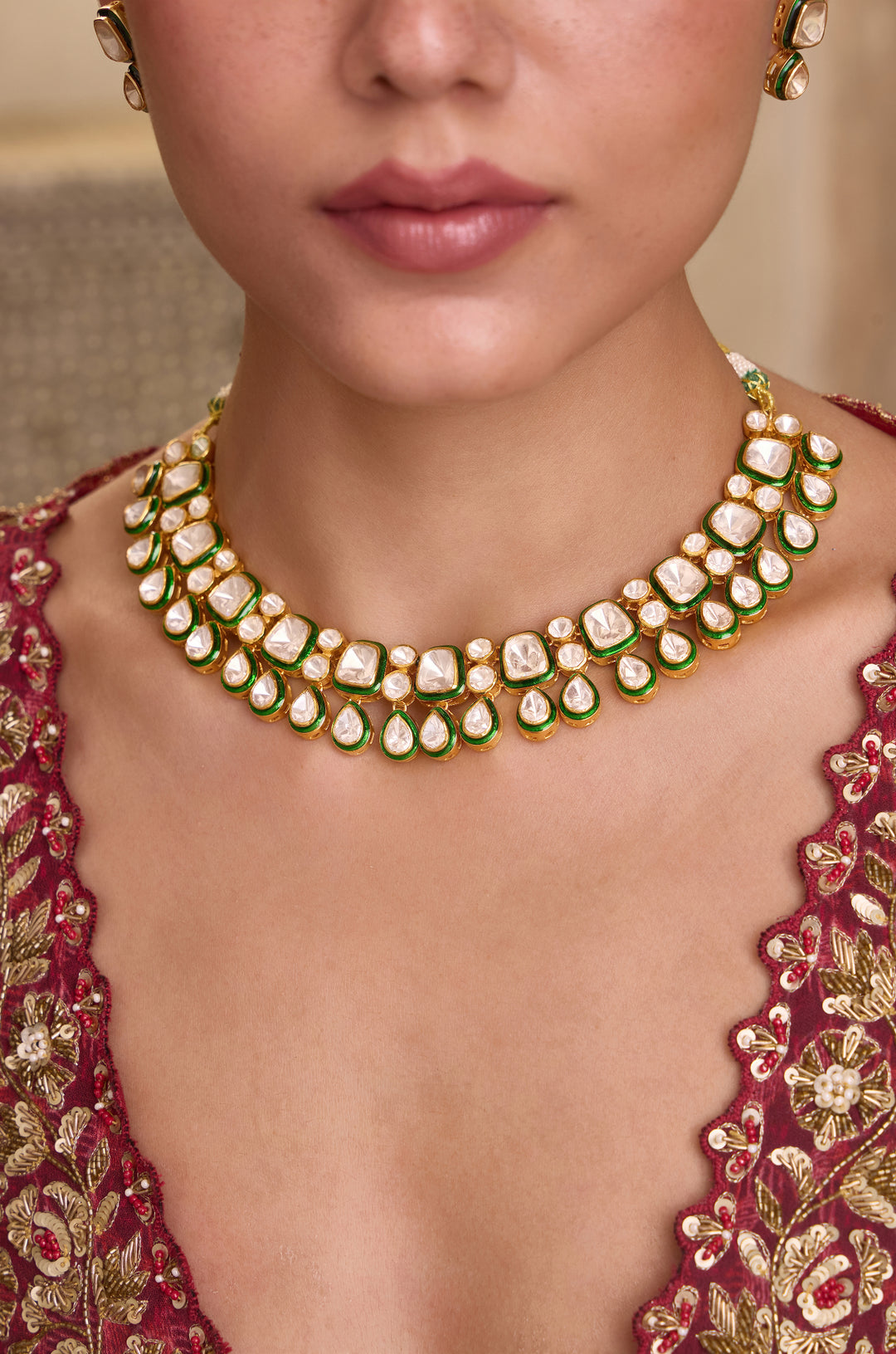 Sarika Polki Silver Necklace Set