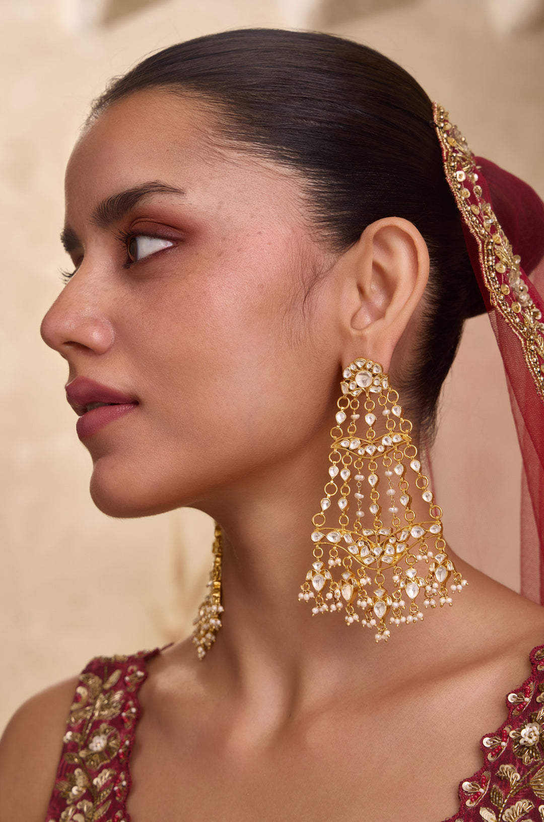 Devanshi Polki Silver Chandbali Earrings