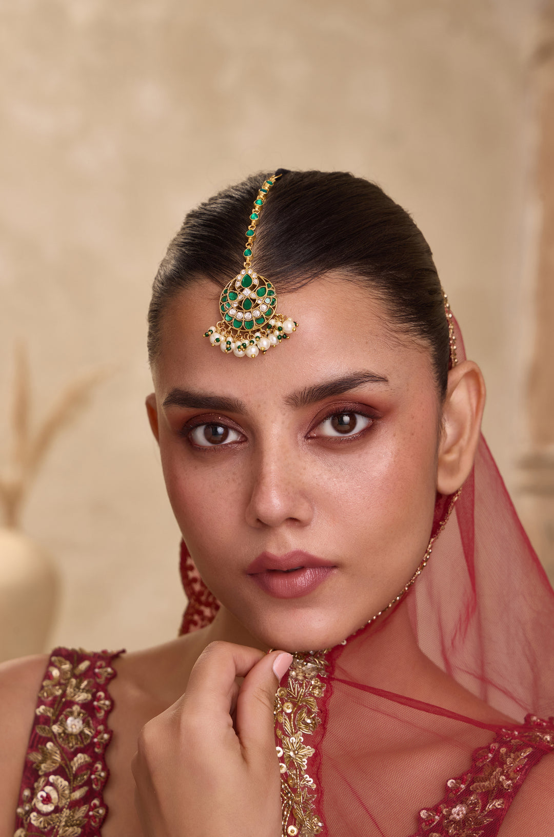 Surina Green Kundan Maangtikka