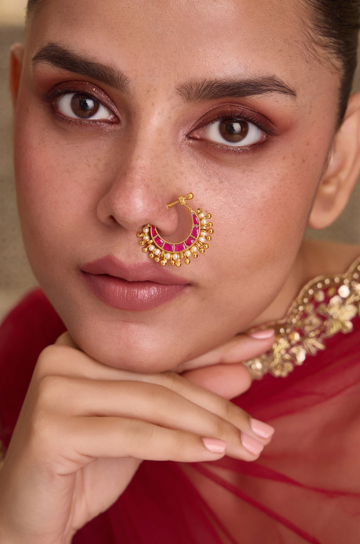 Sarah Red Kundan Nosepin