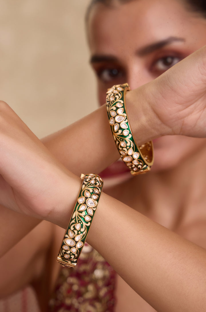 Jharokha Green Meenakari Bangles - Set of 2