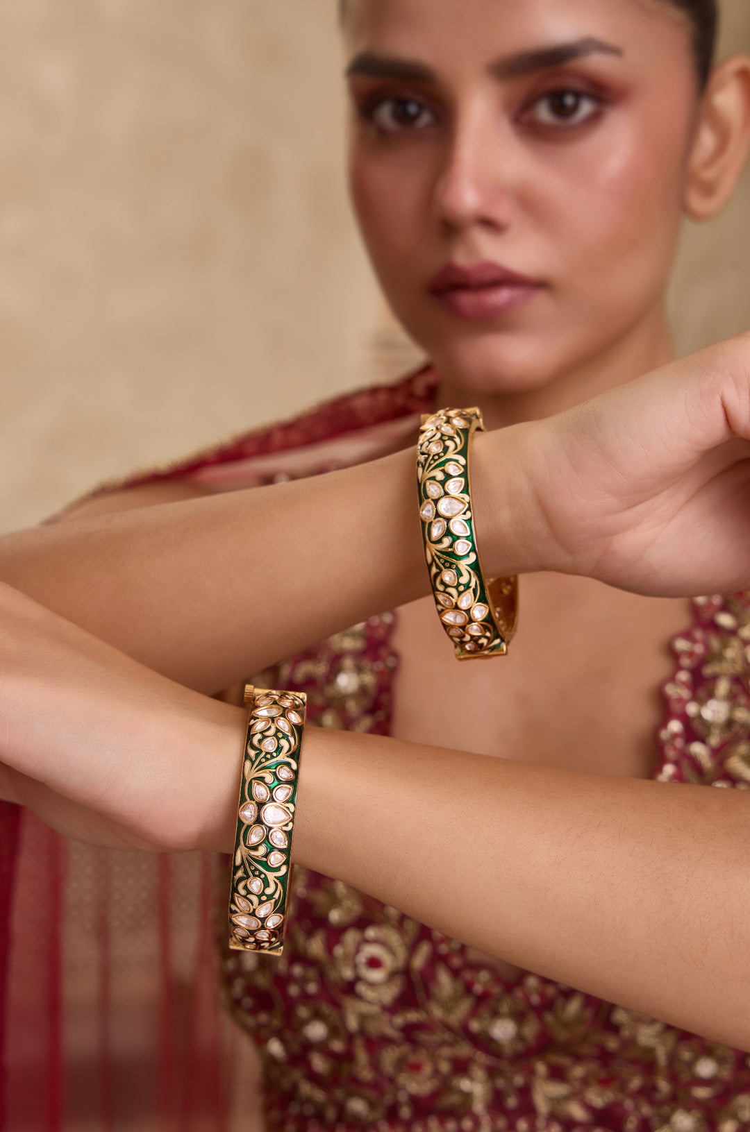 Jharokha Green Meenakari Bangles - Set of 2