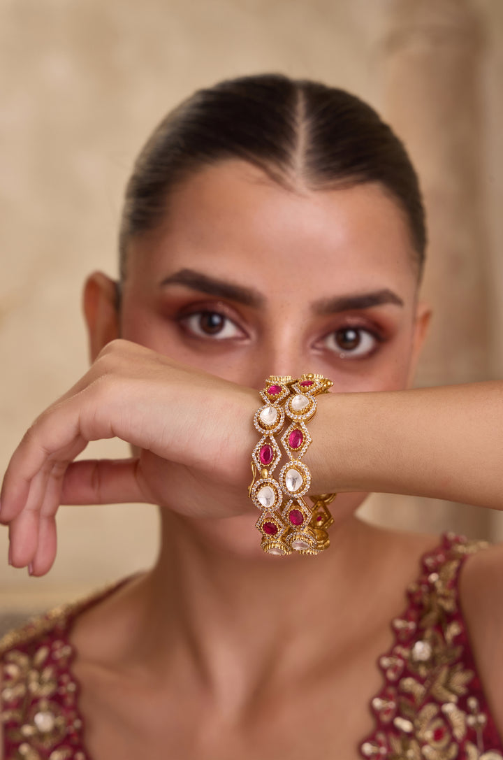 Jigisha Red Polki Bangles - Set of 2