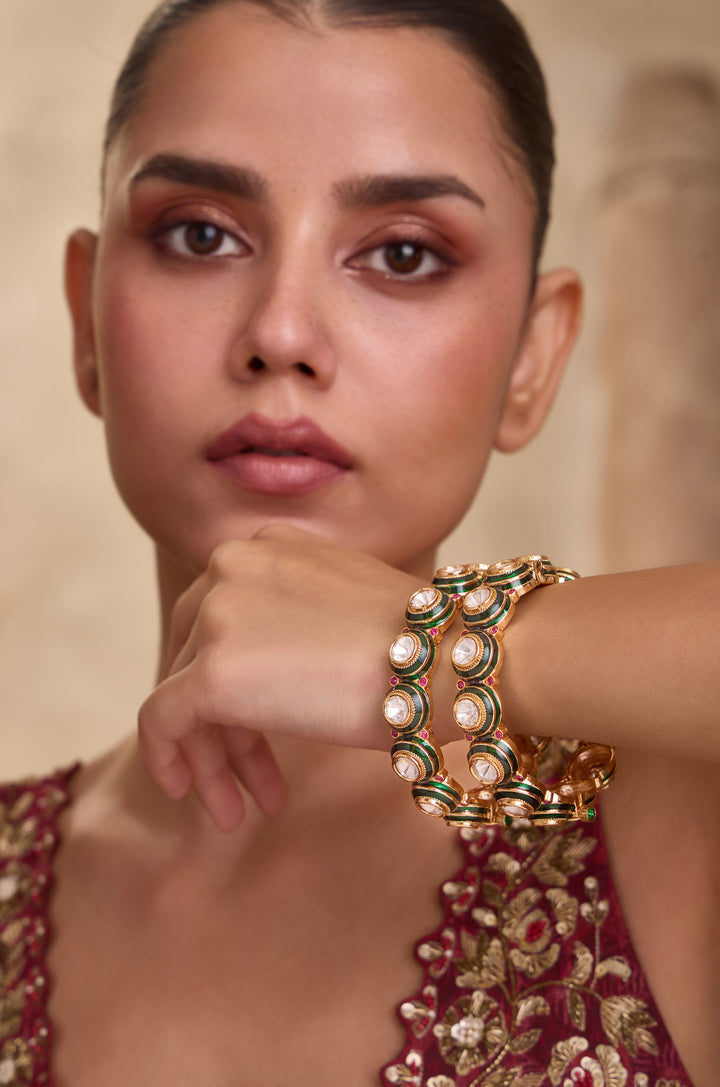 Hoor Green Polki Bangles - Set of 2