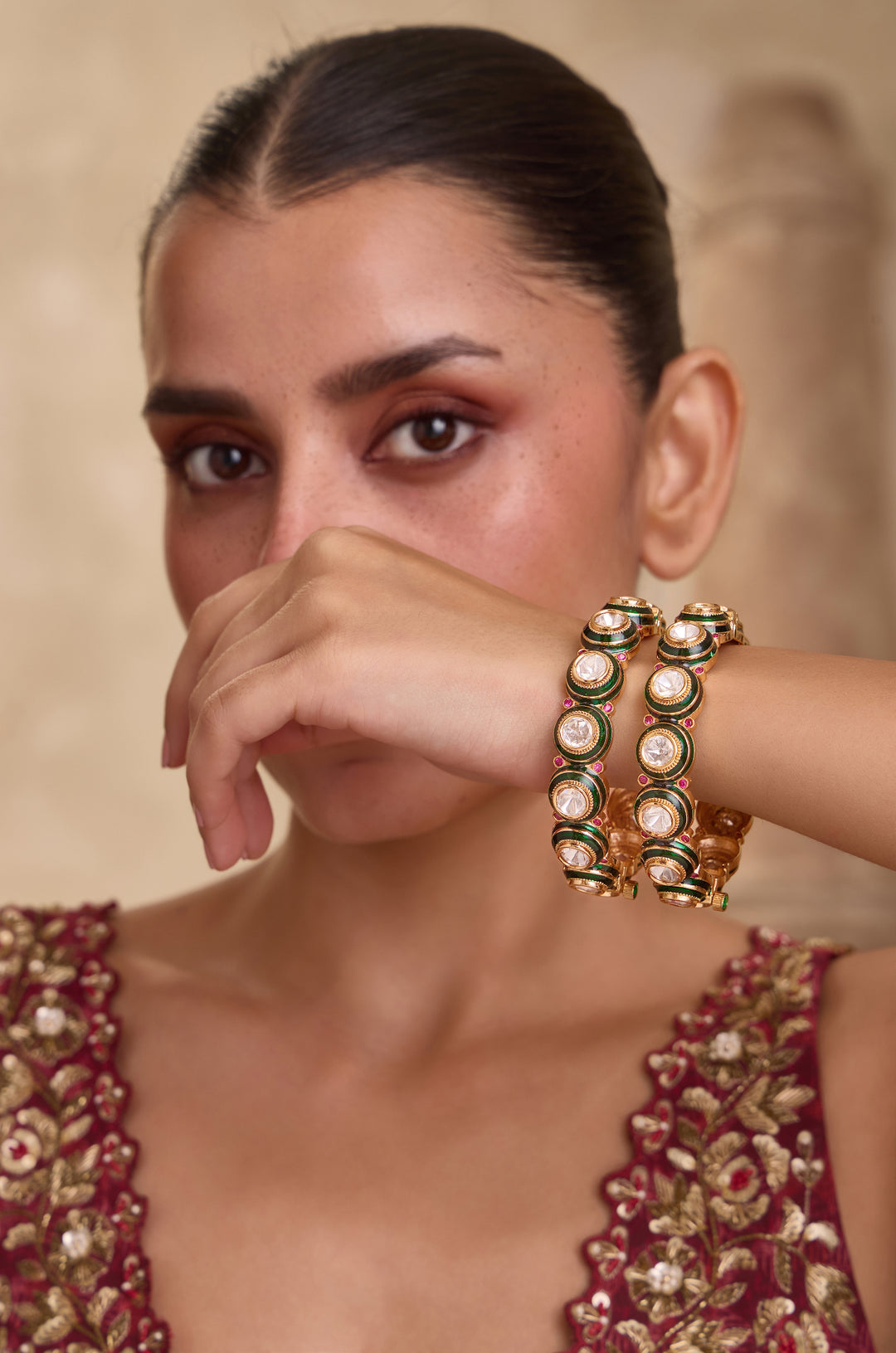 Hoor Green Polki Bangles - Set of 2