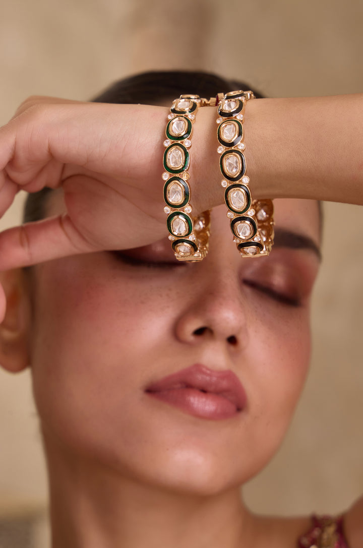 Amara Green Polki Bangles - Set of 2