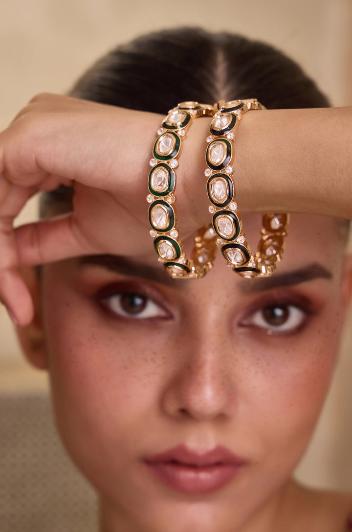 Amara Green Polki Bangles - Set of 2