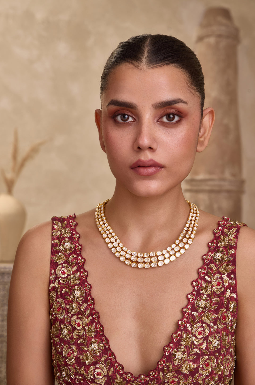 Advika Polki Layered Silver Necklace