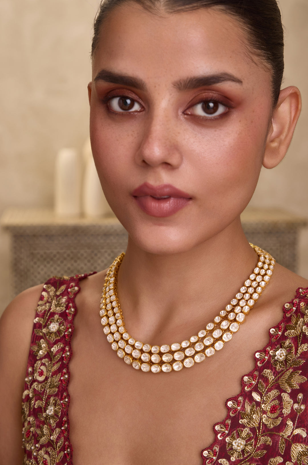 Advika Polki Layered Silver Necklace