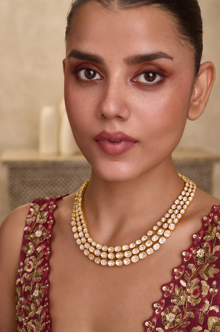 Advika Polki Layered Silver Necklace