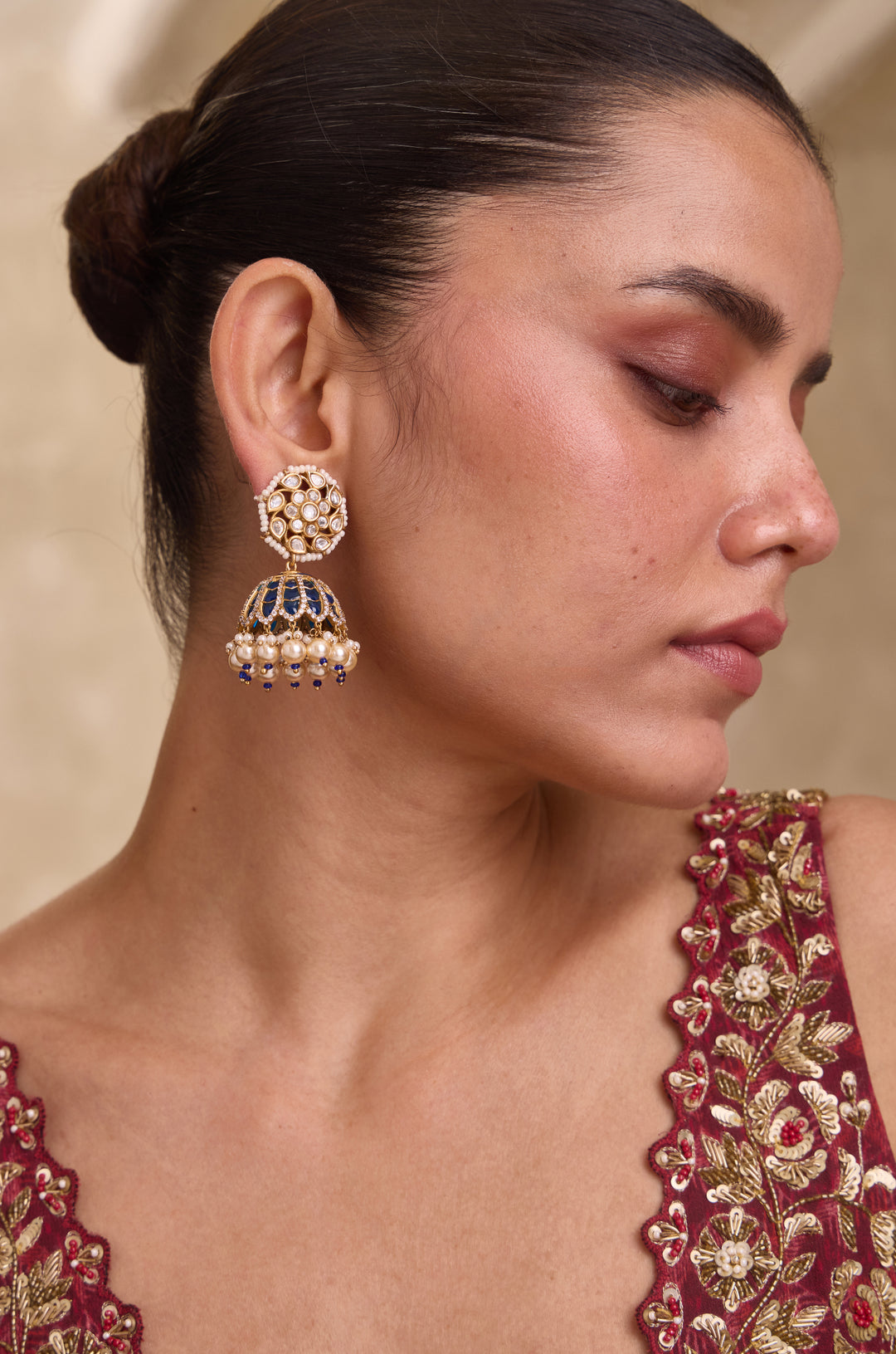 Saanvi Blue Polki Jhumka Earrings